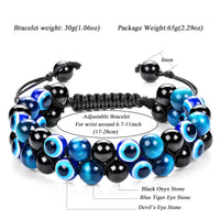 Triple Protection Bracelet 8MM Blue Tiger Eye Evil Eye Black Onyx Stone Bracelet Healing Crystal Natural Stone Beads Bracelet for Men Women Bring Prosperity Luck 8mm Blue Tiger Eye/Demon's  Eye/Black Onyx