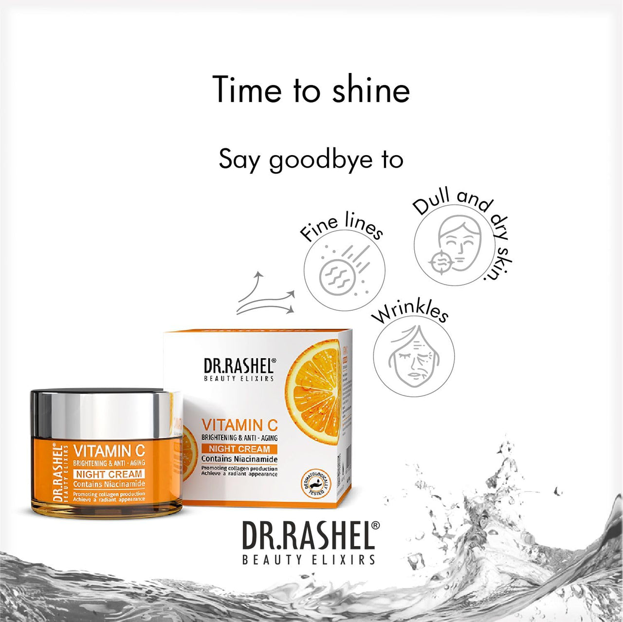 DR.RASHEL Vitamin C Night Cream Enriched with a Powerful Combination of Vitamin C & Collagen (50gm) | Fight Against Fine lines & Wrinkles | Helps Revitalizing & Nourishing the Skin | For Men & Women