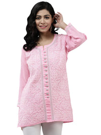 Ada Women's  Hand Embroidered Lucknowi Chikankari Cotton Straight Short Top Kurti A178625