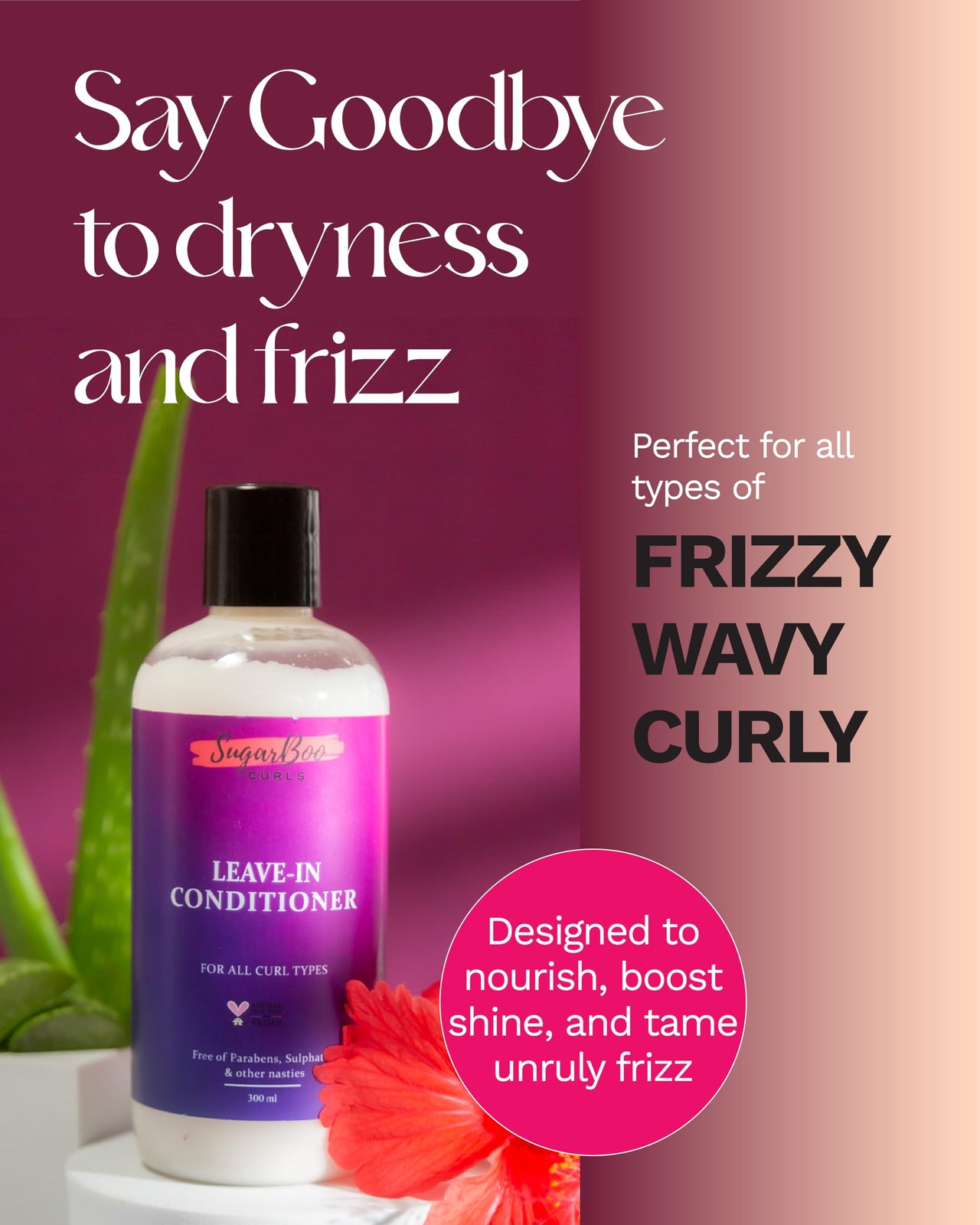 SugarBoo Curls Leave-In Conditioner for Curly & Wavy Hair | Hydrating & Frizz Control | Sulfate & paraben-Free | Vegan & Curly Friendly | 300ml