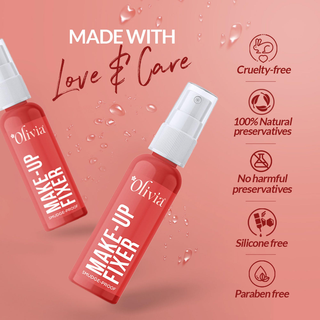 Olivia Smudgeproof Makeup Fixer Spray for Face | Long Lasting Makeup Setting Spray with Hazel, Vitamin E & Amino Acids | Smudge-Proof, Quick Dry, Paraben-Free Mist for Dewy Finish – 50ml