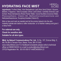 HERBS & MORE Face Mist | Hydrating & Refreshing Facial Spray | Moisturizing, Toning & Revitalizing | Soothes Skin & Enhances Glow | Suitable for All Skin Types, 100ml, Pack 1