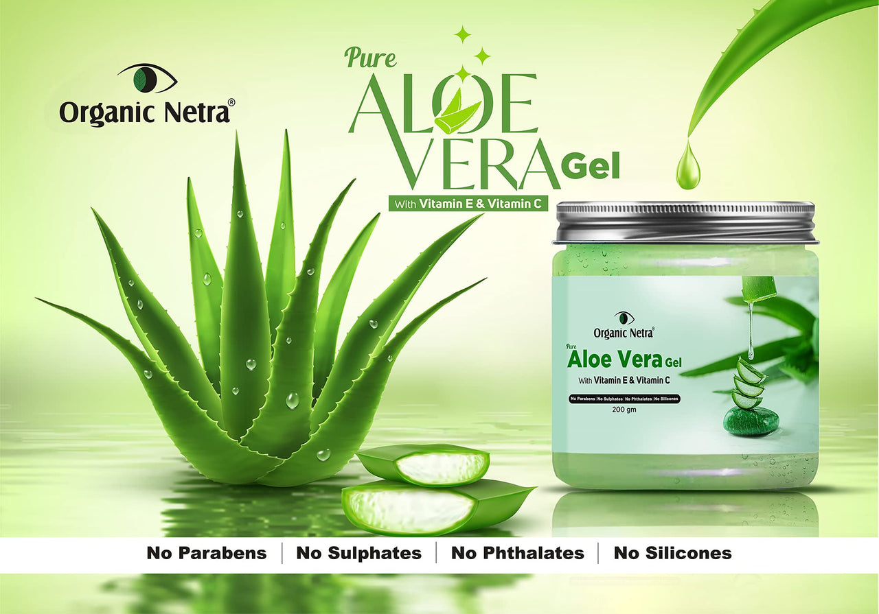 Organic Netra Pure Aloe Vera Gel- 200 Gm and Organic Netra Sindoor/Kumkum Paste | Waterproof Long lasting, Smudge Proof Sindoor | 8gm