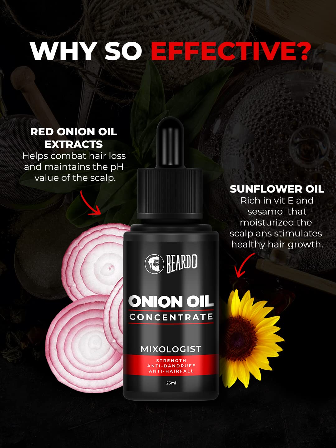 Beardo Onion Oil Concentrate, 25 ml | Onion Hair Oil for Hair Growth | Red Onion Hair Oil & Sunflower Oil | Natural | Non-sticky | Controls Hairfall & strengthen roots