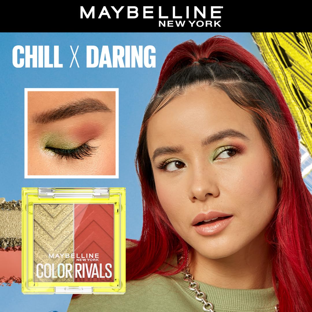 Maybelline New York Color Rivals Pigmented Eyeshadow Palette, Long lasting, Sweatproof, Waterproof, Matte, Shimmer : Chill x Daring, 3g