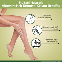 Multani Naturals Aloe Vera Hair Removal Cream 60 ml (Pack of 2) | Gentle formula Enriched with Aloe Vera and Vitamin E | Painless, Easy and Effective Hair Removal for Men and Women