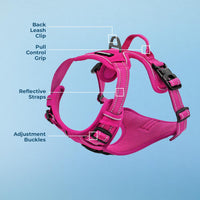Dog Harness Dual Leash Attachment No-Pull Control Adjustable Soft But Strong Pet Harness For Medium And Large Dogs With 3M Reflective Technology - Fuchsia, S (Chest: 16 - 20