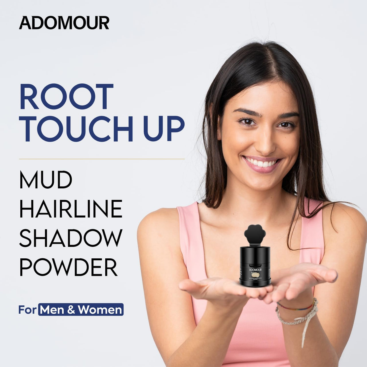 Adomour Mud Hairline Shadow Powder for Men and Women| Root touch up Powder| Sweat Resistant and Stain Proof 48 hour formula | Instantly Conceals Hair Loss, Bald Patch and Grey Hair 6g (Black)