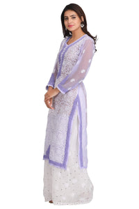 Ada Women's  Hand Embroidered Faux Georgette Lucknowi Chikankari Kurti with Slip