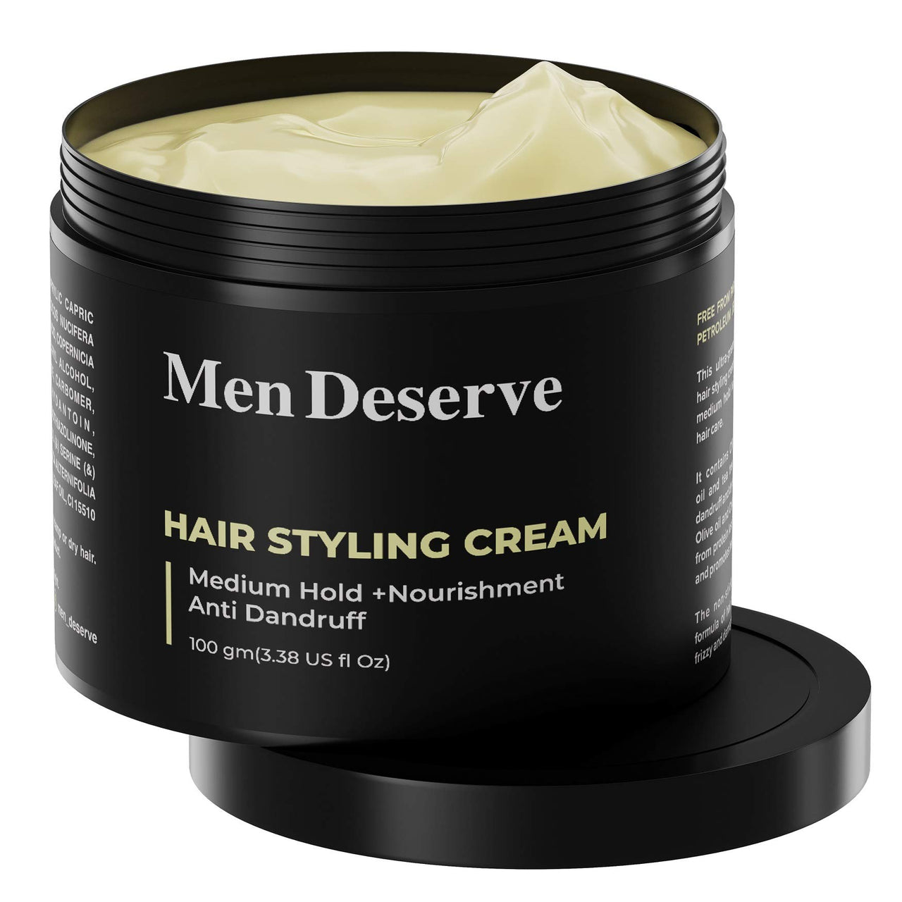 Men Deserve - Hair Styling Cream (100g) | Provides Medium Hold & Nourishment | Paraben & Sulphate Free | Non-Greasy Hair Cream With Olive Oil, Coconut Oil, & Keratin | Hair Cream for Dry & Frizzy Hair