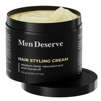 Men Deserve - Hair Styling Cream (100g) | Provides Medium Hold & Nourishment | Paraben & Sulphate Free | Non-Greasy Hair Cream With Olive Oil, Coconut Oil, & Keratin | Hair Cream for Dry & Frizzy Hair