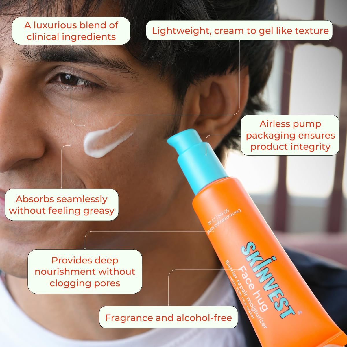 Skinvest Face Hug Barrier Repair Moisturizer with 70% Rice Water | Deep Hydration, Skin Barrier Repair & Brightening | Ceramides, Peptides & Niacinamide | Overnight Sleeping Mask | Lightweight | 50ml