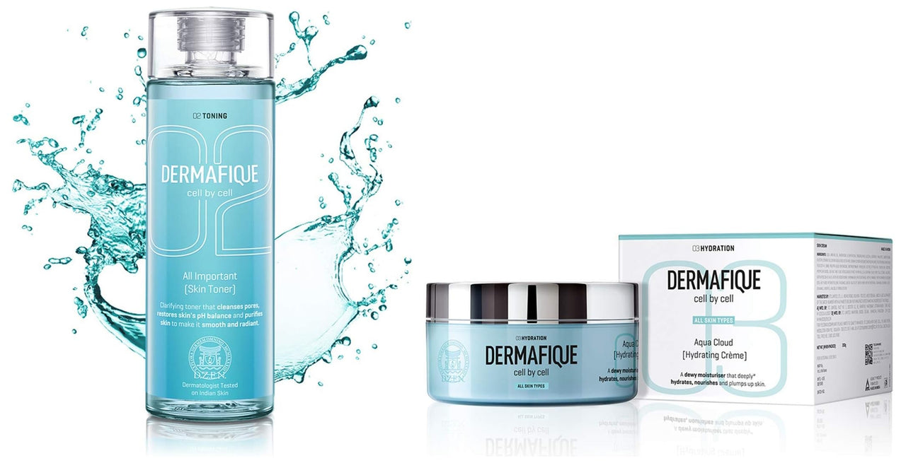 Dermafique All Important Skin Toner, Aqua Marine, 150ml & Dermafique Aqua Cloud Hydrating Crème for All Skin Types, Dermatologist Tested, Face and Body Cream
