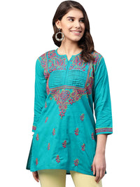 Ada Women's  Cotton Top Hand Embroidered Lucknowi Chikankari Tunic Kurti