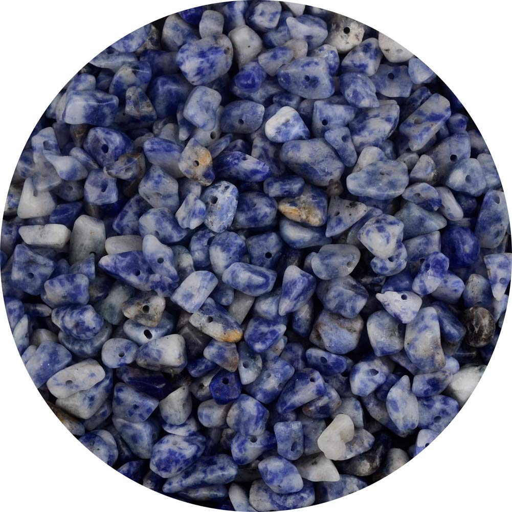 Natural Chip Stone Beads Blue Sodalite 5-8mm About 400 Pieces Irregular Gemstones Healing Crystal Loose Rocks Bead Hole Drilled DIY for Bracelet Jewelry Making Crafting (5-8mm, Blue White Sodalite)