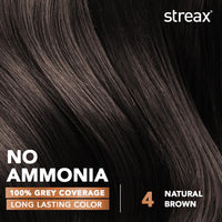 Streax Cr?me Permanent Hair Colour - 4 Natural Brown Hair Color- 140 Ml, 100% Grey Coverage, Ammonia Free Hair Color, Long Lasting,Colourant Tube : 60G,Developer Bottle : 60 Ml,Conditioner : 20G