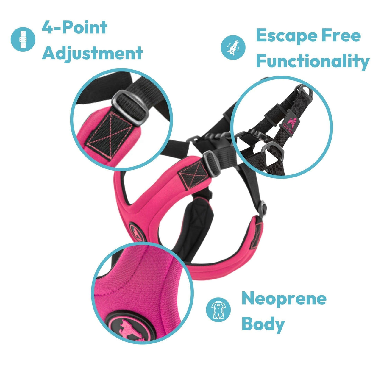 Gooby Escape Free Sport Harness - Red, Large - No Choke Step-in Patented Neoprene Small Dog Harness with Four-Point Adjustment - Perfect on The Go Dog Harness for Medium Dogs No Pull and Small Dogs Large chest (16-24.25")
