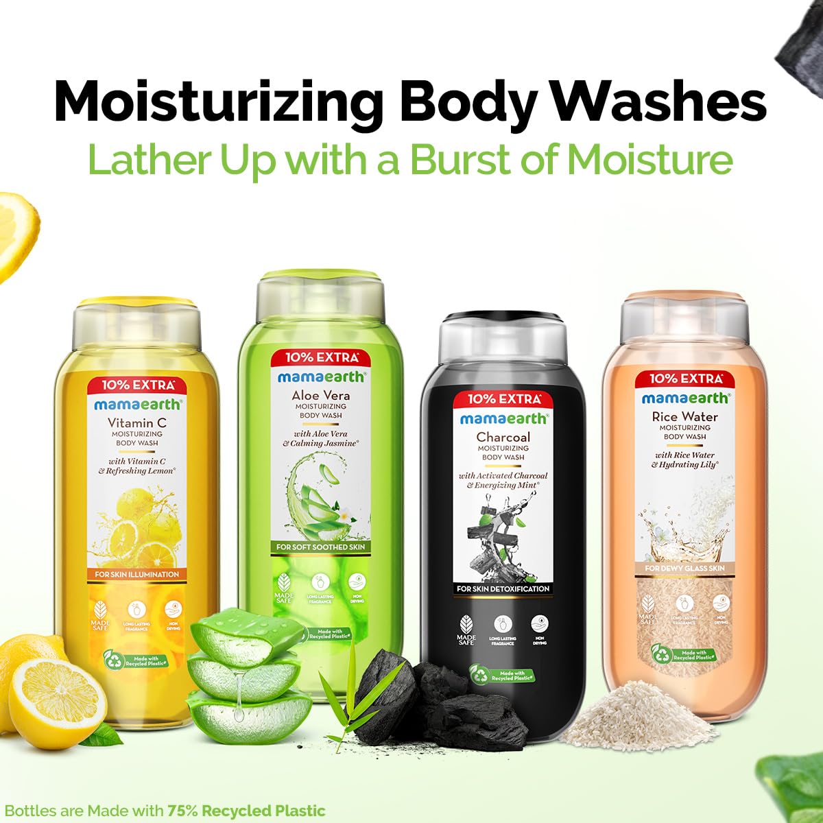 Mamaearth Charcoal Moisturizing Body Wash with Activated Charcoal & Energizing Mint Scent for Skin Detoxification-275ml | Deeply Cleanses |Intensely Moisturizes |Long-Lasting Fragrance |All Skin Types