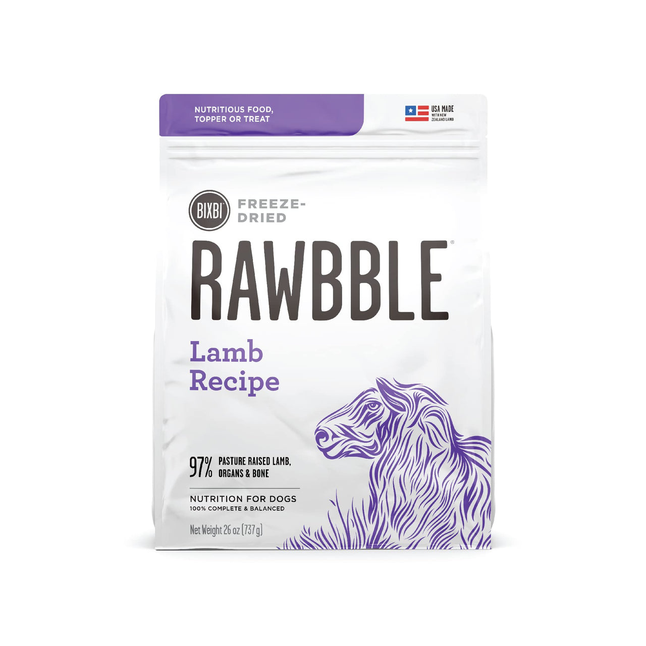BIXBI Rawbble Freeze Dried Dog Food, Lamb Recipe, 26 oz - 97% Meat and Organs, No Fillers - Pantry-Friendly Raw Dog Food for Meal, Treat or Food Topper - USA Made in Small Batches 26 Ounce (Pack of 1)