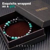 GENASTO Malachite Crystal Black Obsidian Bracelet Hematite Beads Bracelet Genuine Green Healing Crystal Stone Jewelry for Men Women