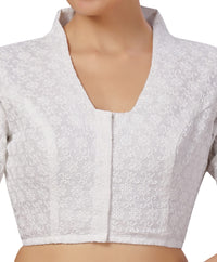 X3 Women's  Cotton Elbow Length Sleeves Chikankari Saree Blouse with Glass Neck