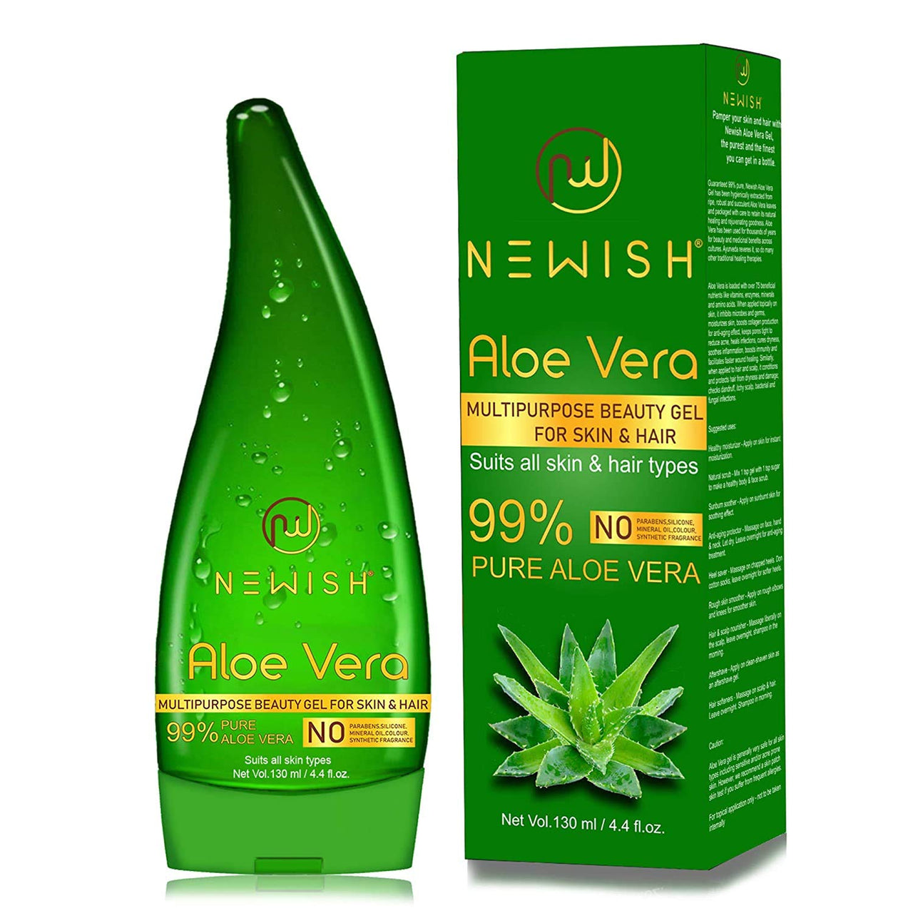 Newish Pure Organic Aloe Vera Gel 130ml – Natural Hydration for Face, Skin & Hair | Soothing, Nourishing & Hair Growth Support | Men & Women