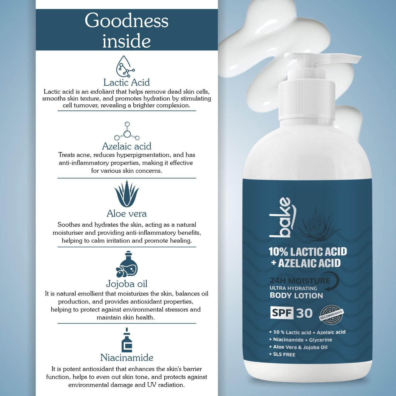 BAKE 10% Lactic Acid Body Lotion with Azelaic Acid | Smooths Rough & Bumpy Skin, Exfoliates Skin & Reduces Body Acne | Ultra Hydrating Body Lotion | 200ml