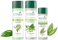 Biotique Soya Protein Intense Repair Shampoo & Conditioner, 190ml & Bio Morning Nectar Visibly Flawless Skin Moisturizer, 120ml & Bio Neem Margosa Anti Dandruff Shampoo and Conditioner, 190ml