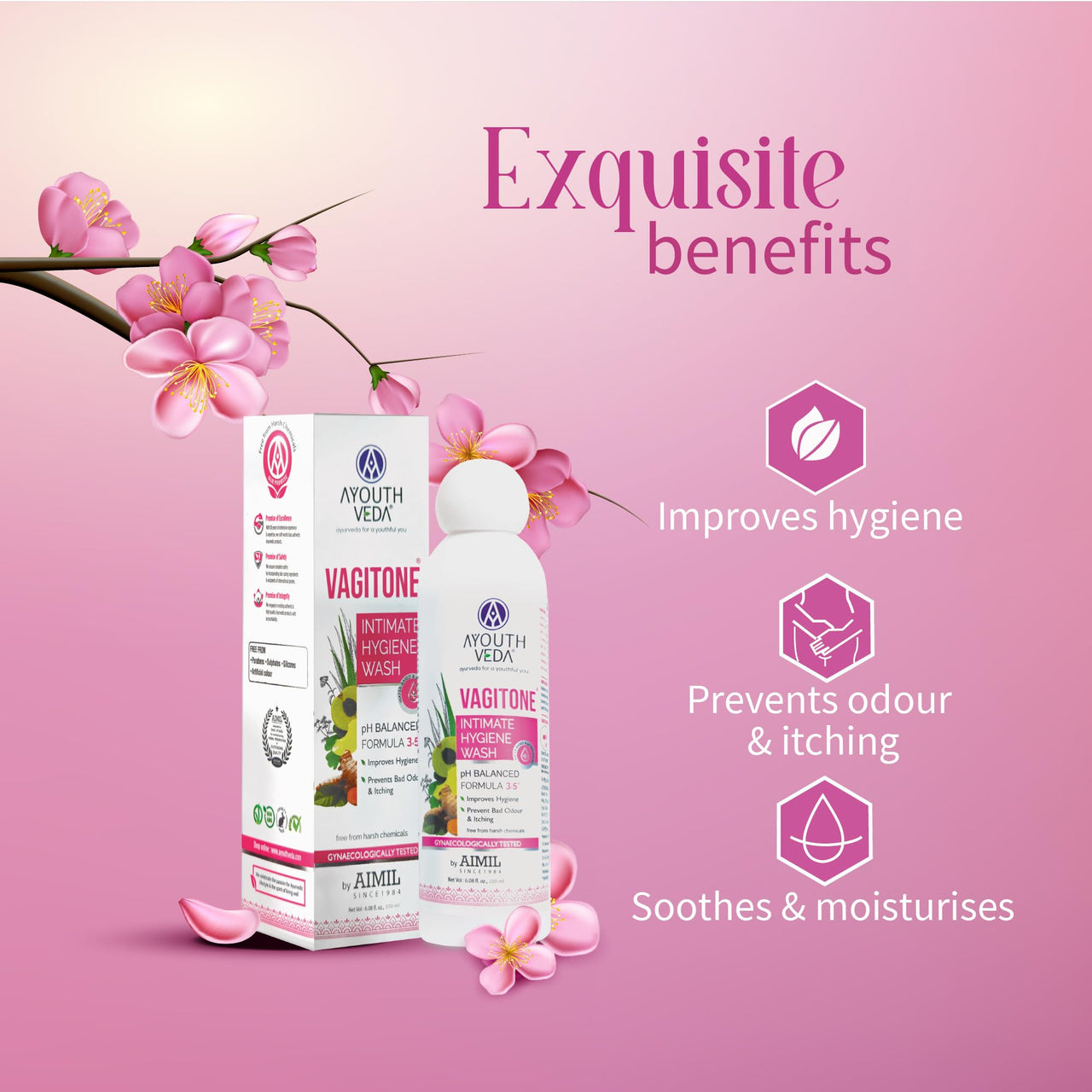 Ayouthveda Vagitone Intimate Hygiene Wash | Enriched With Aloe Vera, Amla & Green Tea | PH Balancing Formula, Prevents Dryness, Itchiness & Bad Odor | For Women (Pack Of 1-100ml)