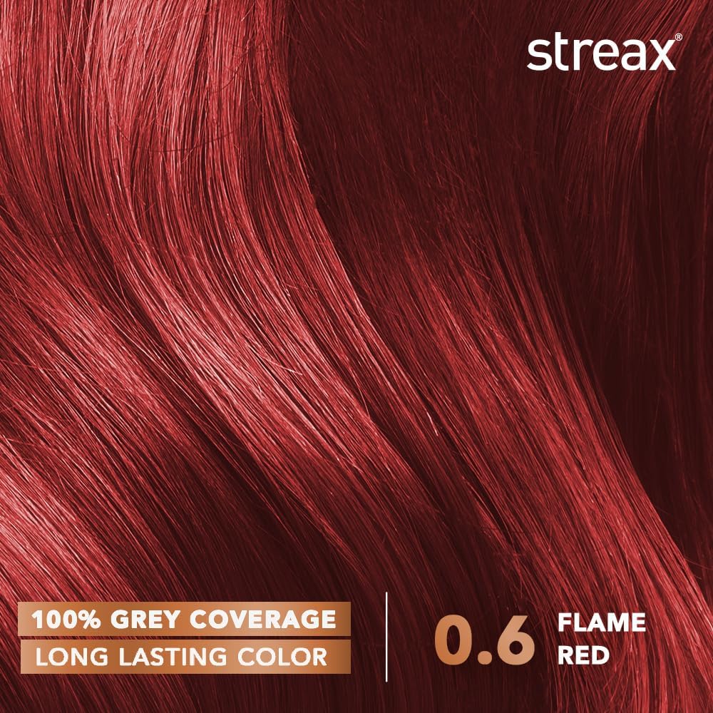 Streax Crème Permanent Hair Colour - 0.6 Flame Red Hair Color- 120 ml, 100% Grey coverage, Long Lasting Hair colour for women