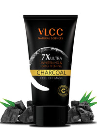 VLCC 7X Ultra Whitening & Brightening Charcoal Peel Off Mask - 100g | With Vitamin E, Rosewater, Lemon Peel Oil | Deep Cleansing, Removing Blackheads, Fade Dark Spots & Skin Nourishment.