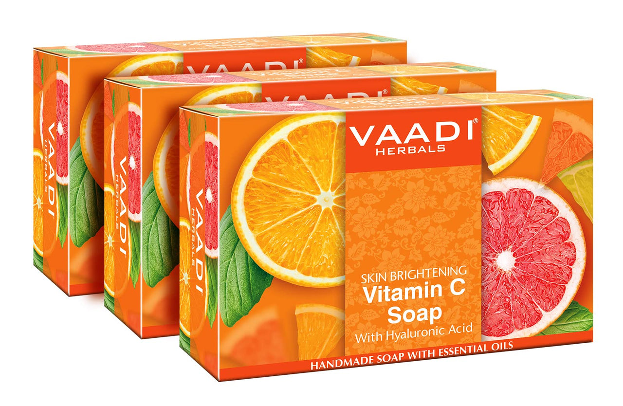 Vaadi Herbals Vitamin C Face & Body Soap | Extracts of Natural Ingredients | For Skin Brightening, Anti-Ageing Effect (75 gms X 3)