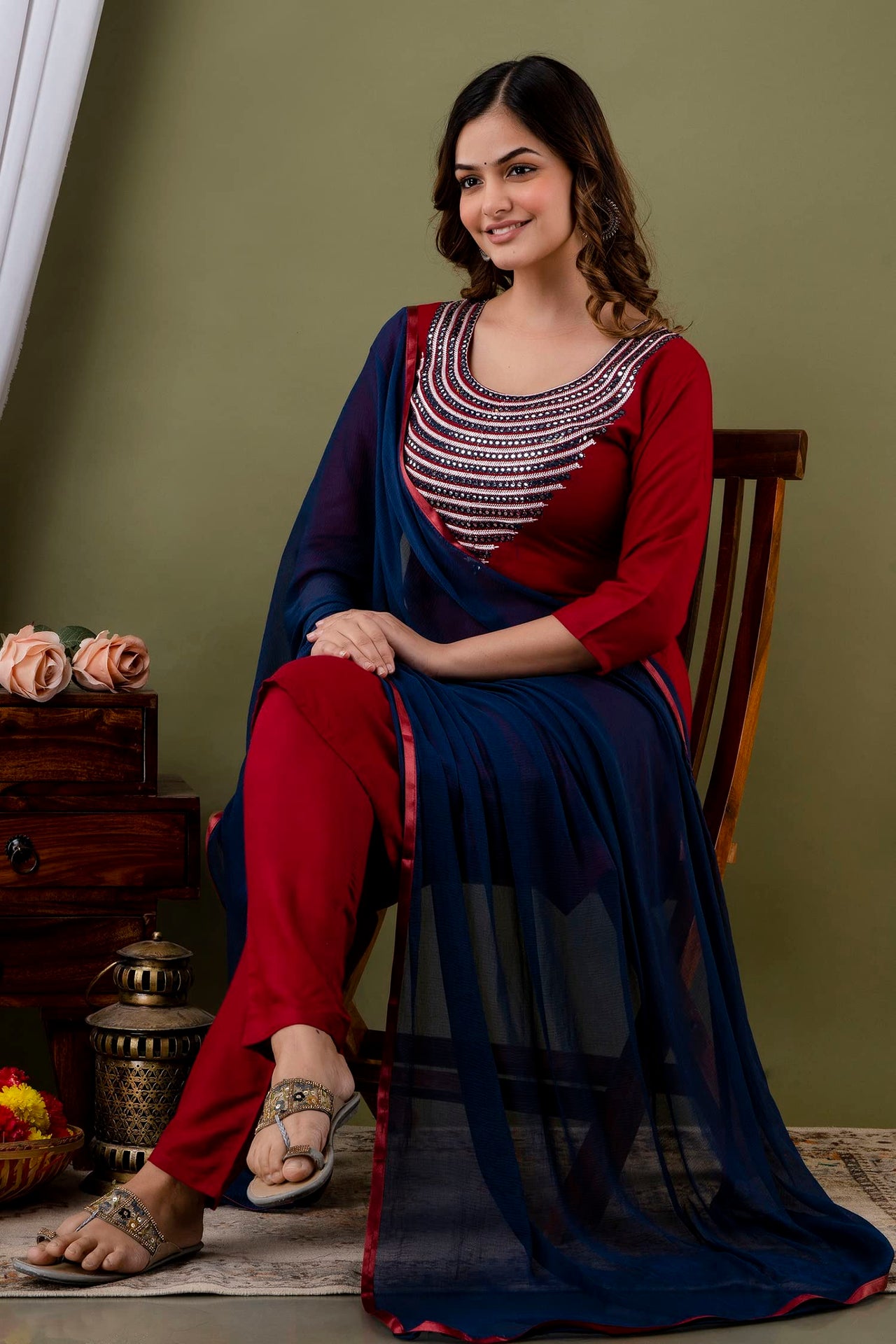 LookMark Womens Cotton Rayon Kurta and Pant Set with Dupatta