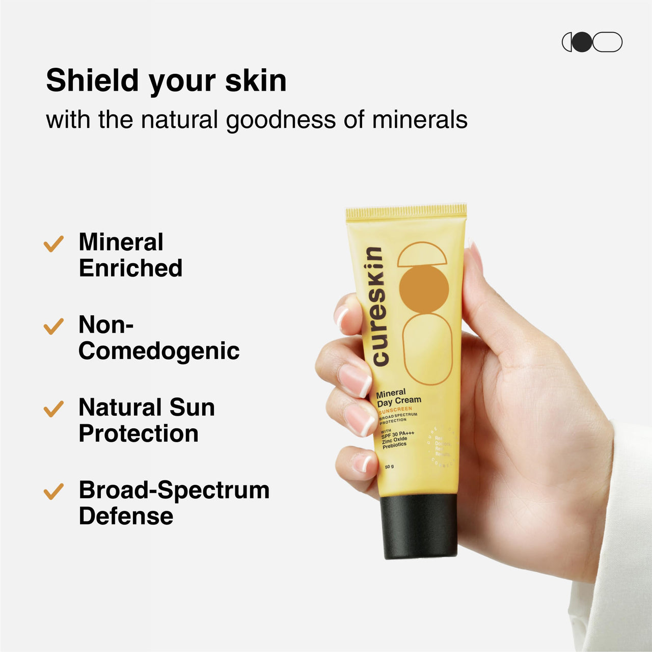 Cureskin Mineral Day Cream Sunscreen Matte Finish SPF 30 PA+++ | Broad Spectrum Sun (UVA, UVB & IR) Protection | Zinc Oxide with Prebiotics, 50 g (Pack of 1)