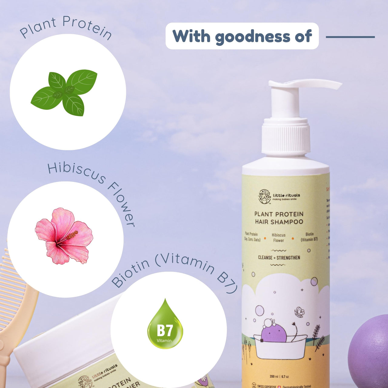 Little Rituals Plant Protein Hair Tear Free Baby Shampoo | Biotin | Chlorine & Hard Water Protection | Urban Dust & Pollution Defense | Natural Shine & Strong Hair for Babies & Kids | Natural & Plant Based | MADE SAFE | pH Balanced | 200ml