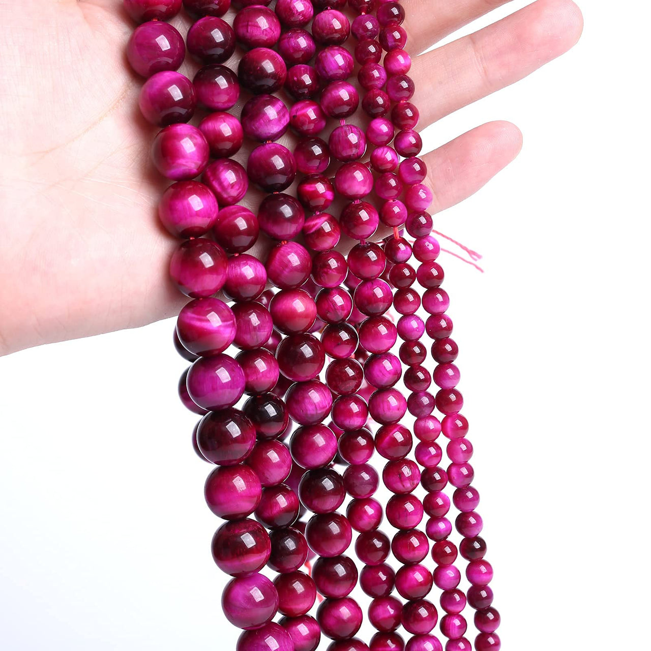 32PCS 12mm Natural Stone Beads Rose Red Tiger Eye Gemstone Round Loose Beads Crystal Healing Energy Jewelry Making DIY Bracelet 15" Rose Red Tiger Eye Stone