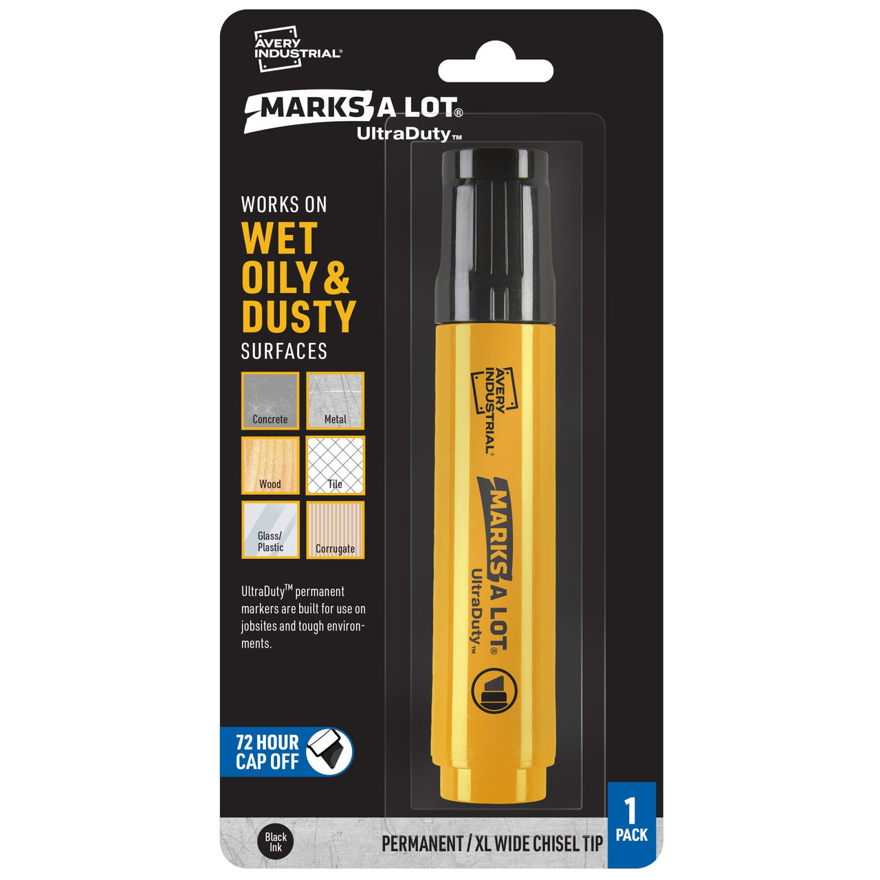 AVERY Marks A Lot UltraDuty Permanent Markers, XL Wide 18mm Chisel Tip, Water Resistant, 1 Black Industrial Marker (29865)