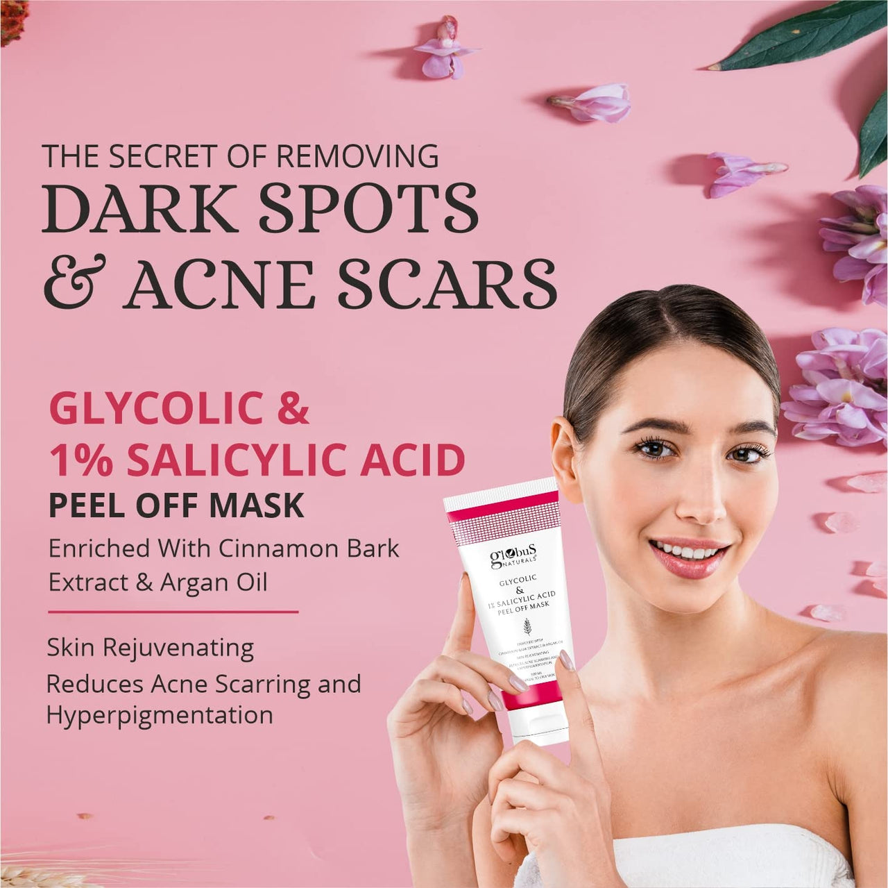 Globus Naturals Glycolic & 1% Salicylic Acid Peel Off Mask & Facial Kit Combo, Anti Acne & Oil Control Formula, For Normal to Oily Skin
