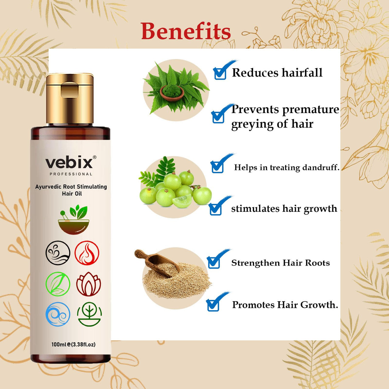 VebixProfessional Customised Regimen -4 Ayurvedic Product Kit - HairFallControl- AntiHairFall Neem Oil +Lotus AntiHairfall Shampoo + Hair ShinningSerum & Hair Mask -10.14 Fl.oz (Normal Hair)