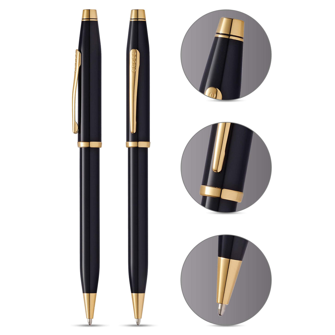 Cross Century II Ballpoint Pen, Black Lacquer with 23KT Gold-Plated Appointments Black Lacquer / 23KT Gold