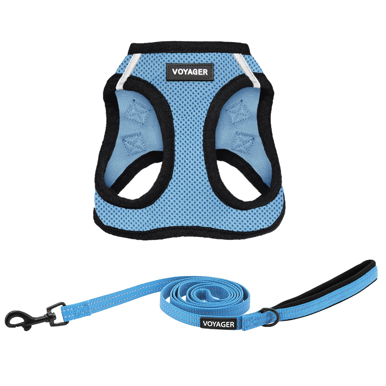 Voyager Step-in Air All Weather Mesh Harness and Reflective Dog 5 ft Leash Combo with Neoprene Handle, for Small, Medium and Large Breed Puppies by Best Pet Supplies - Blue, XX-Small XXS (Chest: 11.5 - 13" * Fit Cats) Leash Harness Set (Baby Blue Base)