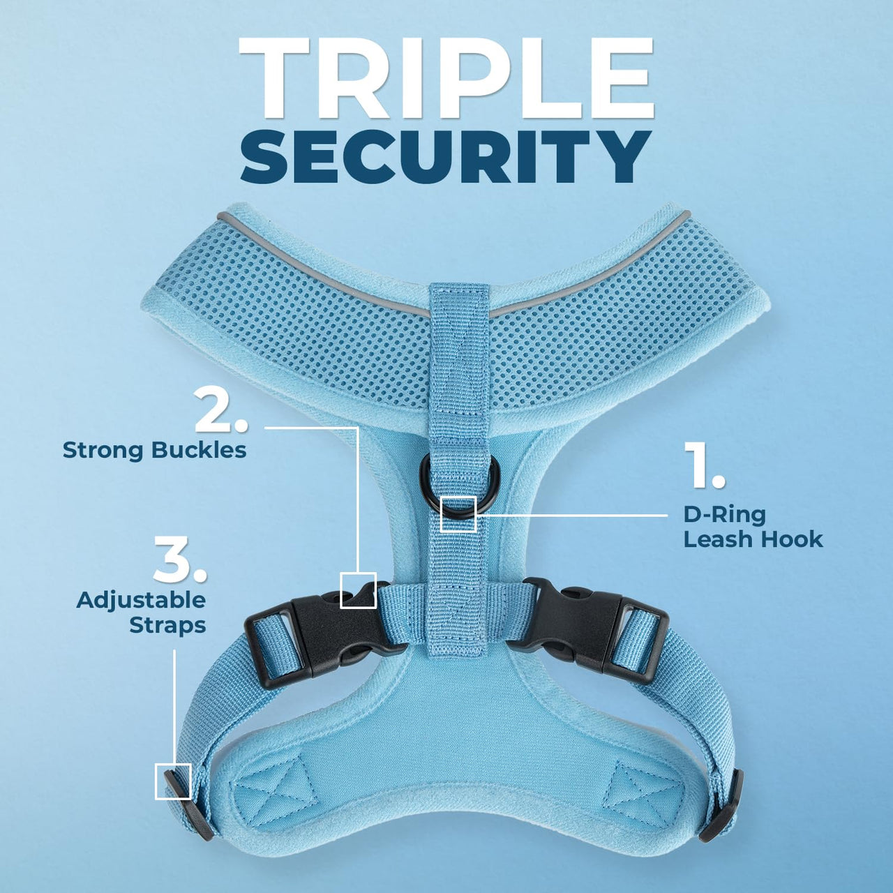 Aerolite No Pull Mesh Dog Harness with Lightweight, Soft, Breathable Chest Coverage, Reflective Stitching, and Adjustable Straps for Walking, Running, Training, Heavy Duty and Durable - Baby Blue, XL