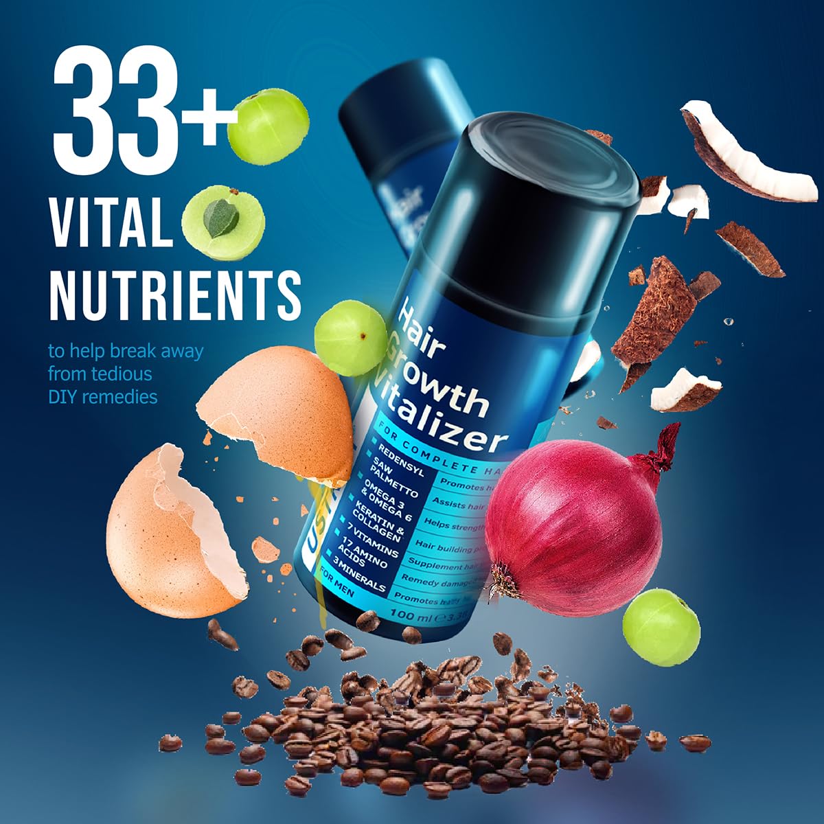 USTRAA Hair Growth Vitalizer 100ml- Set Of 2 – Clinically Tested | Hair Oil With Redensyl, Saw Palmetto, Vitamins, Amino Acids, Keratin, Wheatgerm & Jojoba Oil