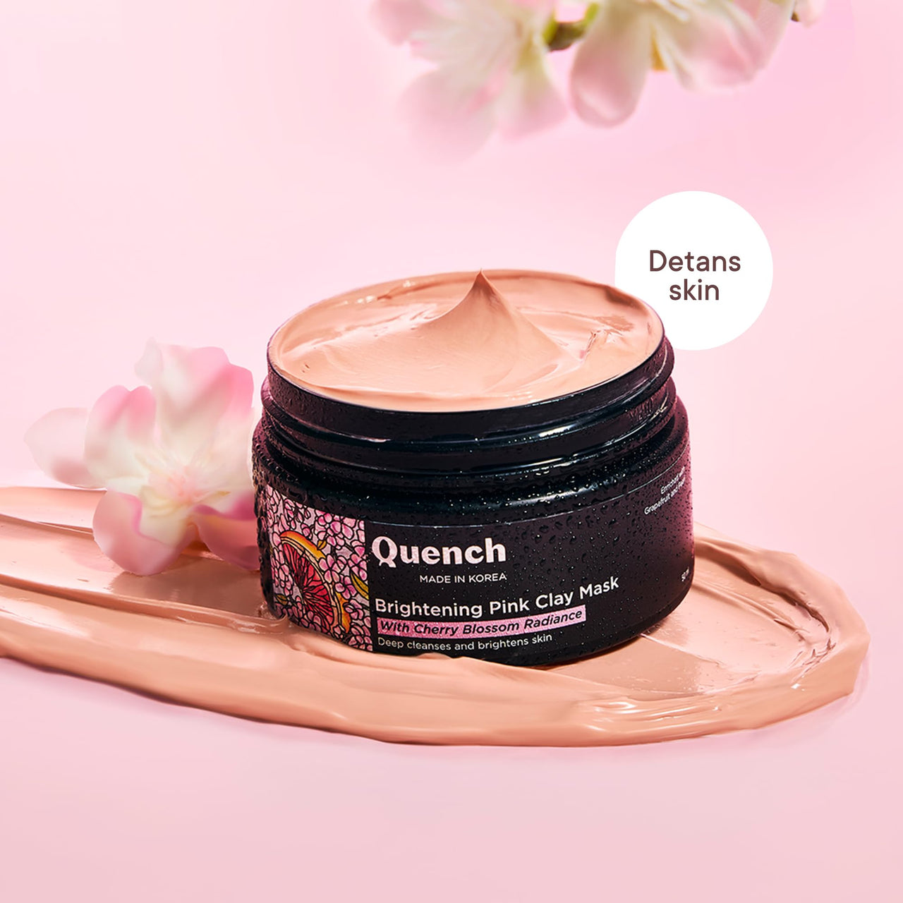 Quench Brightening Pink Clay Mask | Korean Clay Mask with Cherry Blossom & Kaolin Clay | Made in Korea (50ml)