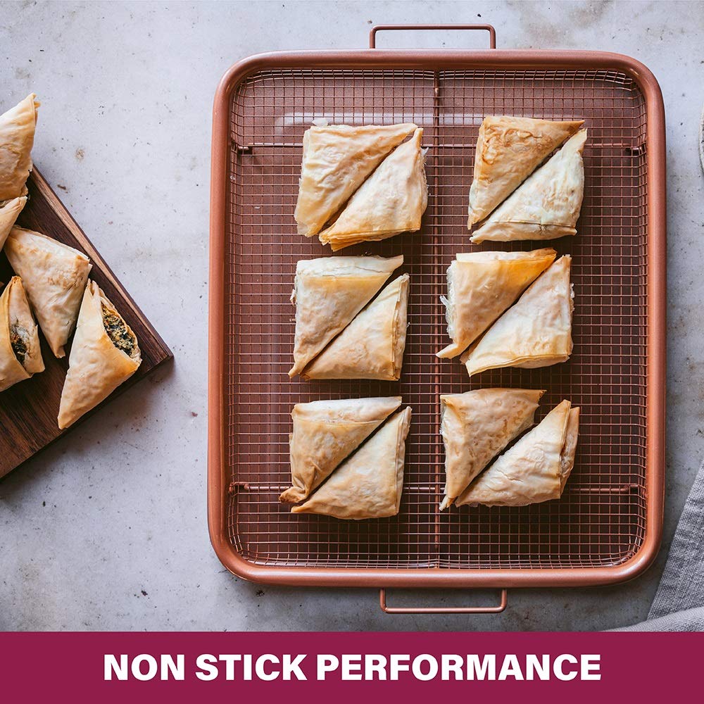 Gotham Steel Air Fryer Tray, 2 Piece Nonstick Copper Crisper Air Fry Basket For Convection Oven, Also Great For Baking & Crispy Foods, Dishwasher Safe – Large, 12.5” x 9” 12” x 9”