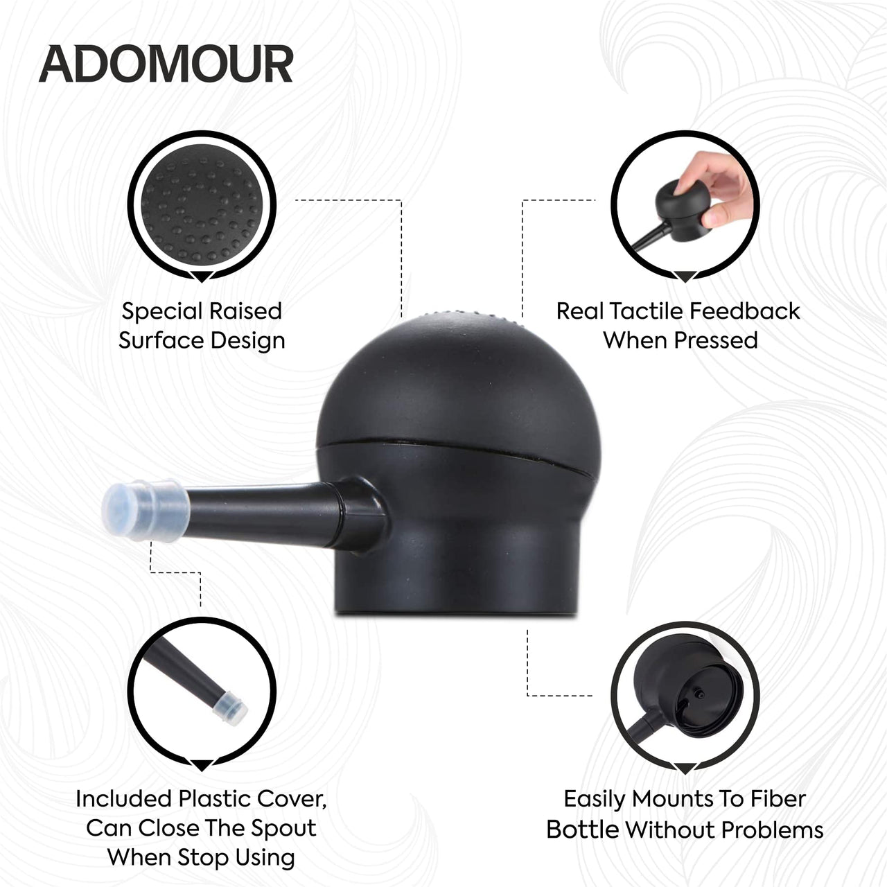 ADOMOUR Hair Fiber Spray Applicator Pump for Bottle, Easy to Use Sprayer Pump for Men and Women - Black