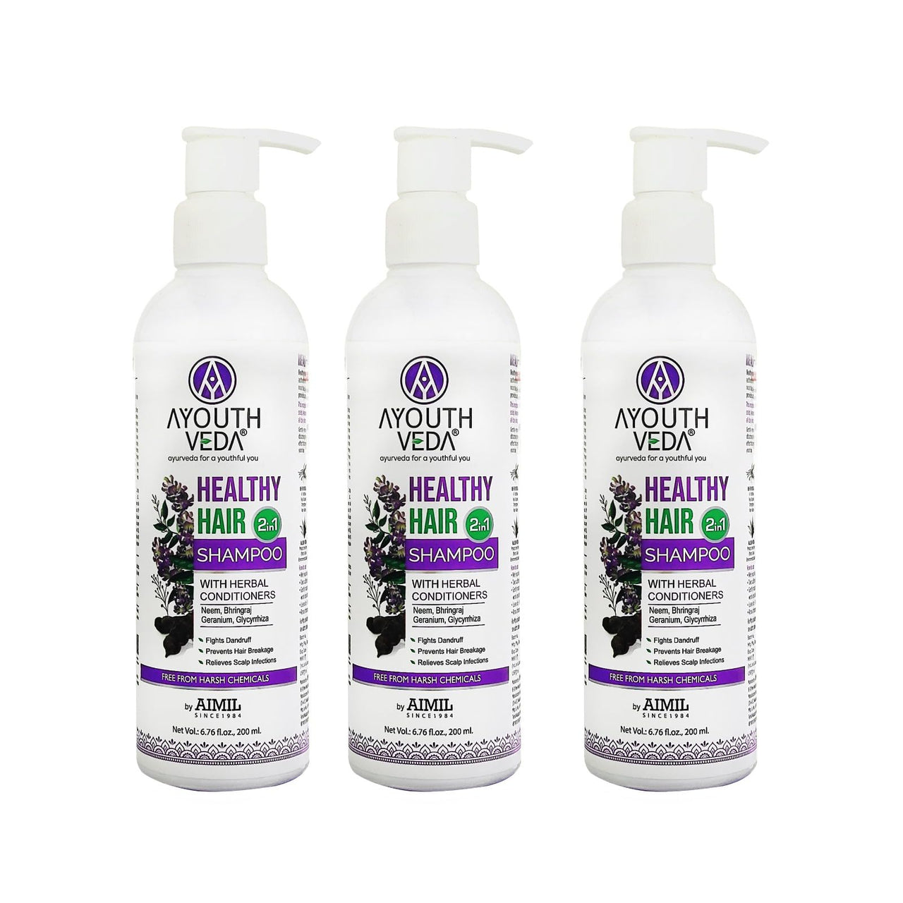 Ayouthveda Healthy Hair Shampoo 200ml With Bhringraj and Shikakai | Best Hair Shampoo for Women | Control Hair Breakage & Dandruff | Herbal Conditioner & Cleansers (Pack Of 3; 200ml each)