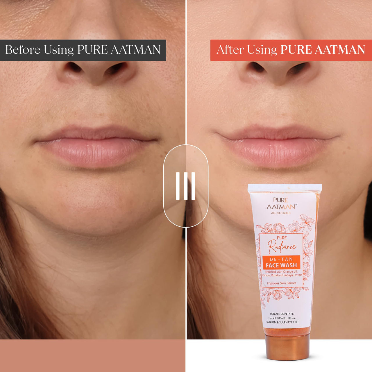 Pure Aatman Effective De-Tan Face Wash with Orange Oil & Papaya Extract | Removes Tan, Sunburn & Brightens Skin in every use | Gentle Cleanser | Only Natural Ingredient Used | Result Oriented | For Both Men & Women
