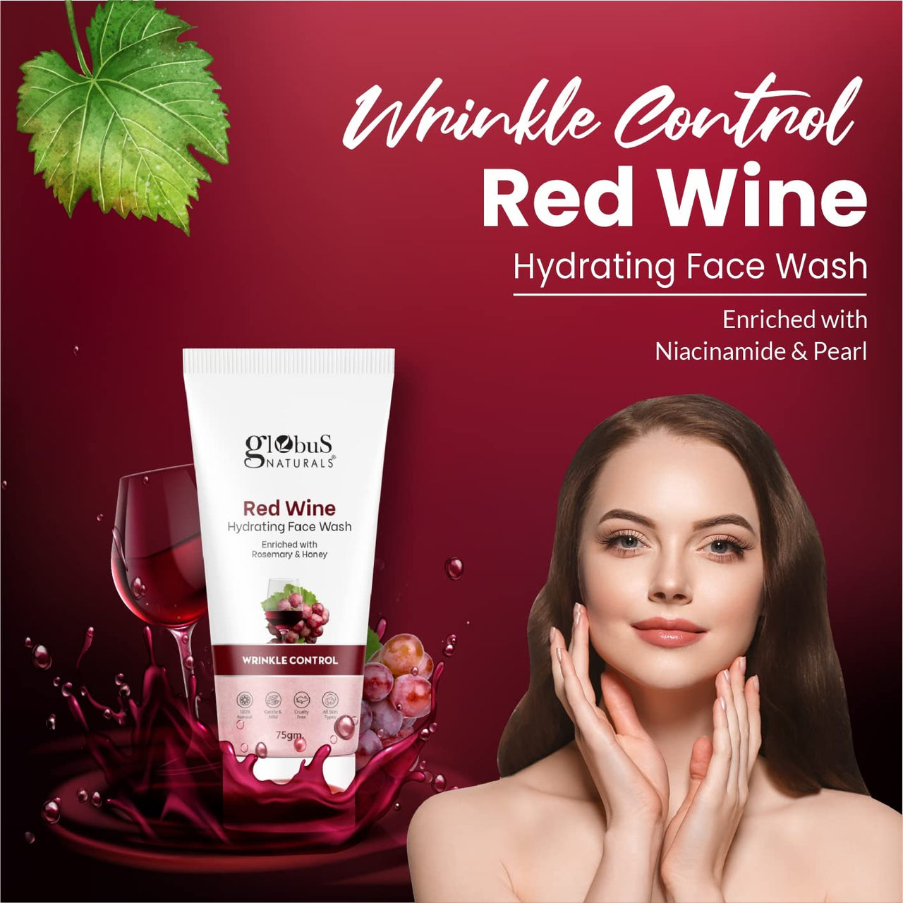 Globus Naturals Red Wine Face Wash & Facial Kit Combo, Anti Ageing Formula, For All Skin Types