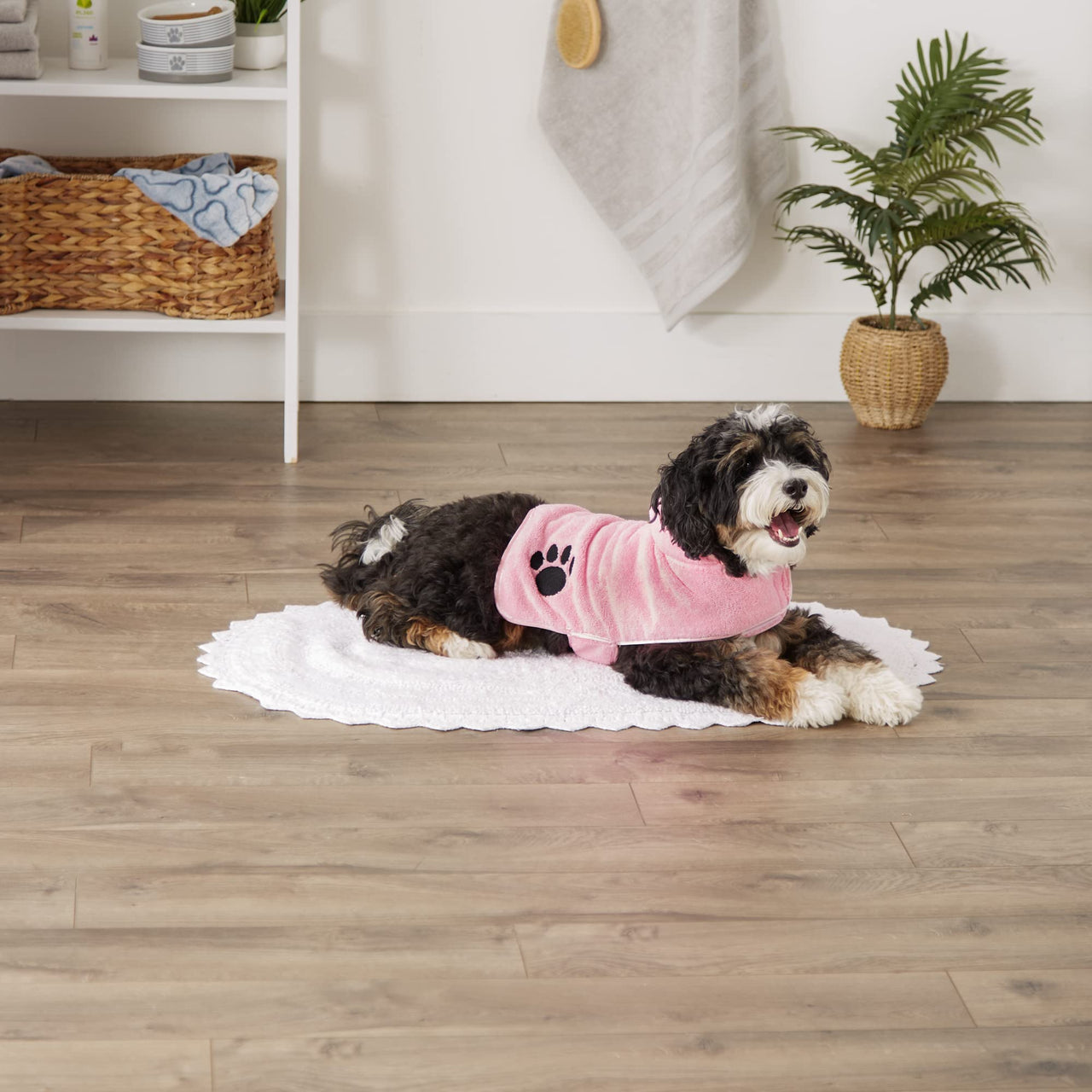 Bone Dry Pet Robe Collection, Embroidered Absorbent Microfiber Bath Robe with Adjustable Closure, for Dogs & Cats, Small, Pink